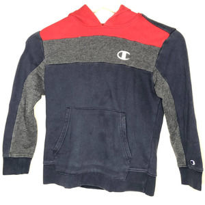 CHAMPION Hoodie Sweater Blue Gray Red Sweatshirt Pullover Logo‎ Outdoor Sz Small